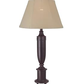 Royce Lighting RLT5142/1-21 Brentwood Collection Indoor/Outdoor table Lamp, Tan Fabric Shades, Grecian Bronze Finish