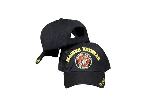 Black US Marines Veteran Embroidered Ball Cap - Adjustable Hat