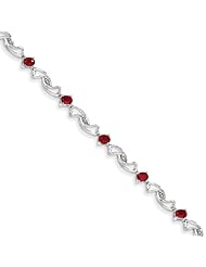 14k White Gold W/ African Ruby Gemstone Bracelet, Size 5.33