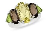 7 1/2 Carat Green Gold, Smokey Quartz and Peridot Sterling Silver Ring