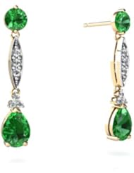 Created Emerald 14kt Yellow Gold Dangle Drop Earrings