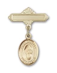 Gold Filled Baby Badge with St. Sharbel Charm and Polished Badge Pin