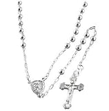 .925 Sterling Silver Rhodium Plated Rosary 4 mm