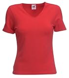 Fruit of the Loom Lady-Fit V Neck T Shirt Red XS