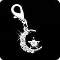 PURELY CHARMING Pet Charm / Pendant with Handset Swarovski Crystals - Moon & Stars