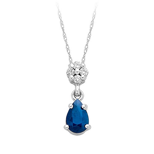 Sapphire and Diamond Fashion Pendant in 14K White Gold