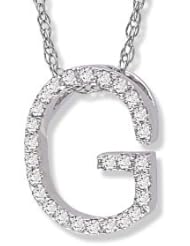 14K White Gold Diamond "G" Initial Pendant, 16" Necklace
