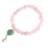 Pink Rose Quartz with Green Aventurine Heart and White Freshwater Pearl Dangle, 7