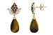 1/2 Carat Tigers Eye, Smokey Quartz and Diamond 14K Yellow Gold Earrings