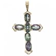 14KT Yellow Gold Cross Pendant Mystic Fire Topaz Gems