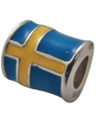 Genuine Zable (TM) Product. 925 Sterling Silver Sweden Flag Bead Charm. 100% Satisfaction Guaranteed.
