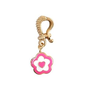 Yellow Gold-Tone Hot Pink and White Enamel Flower Heart Kids Necklace Pendant Enhancer