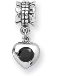 Black CZ Heart Charm in Silver for 3mm Charm Bracelets