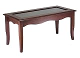 FTS - Classic Coffee Table with Glass Lift Top with Storage Antique Walnut Finish 136-190-36