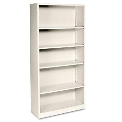 HON Metal Bookcase, 5 Shelves, 34-1/2 W by 12-5/8 D by 71 H, Putty