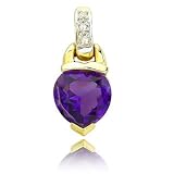 .01 carat Round Cut Diamond 1.31 Heart Shaped Amethyst 14K Yellow Gold Charm Pendant