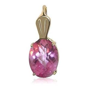 Click here to buy 14 KT Yellow Gold Pink Topaz Gemstone Pendant 14K Charm.