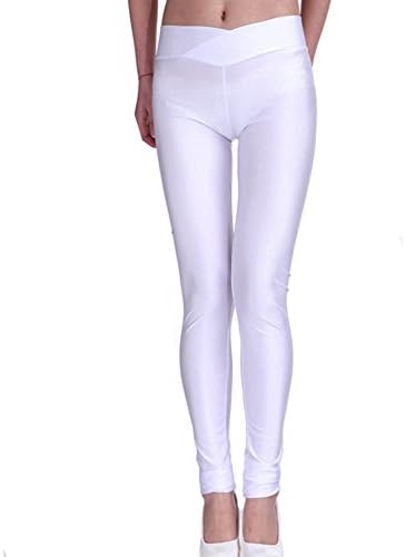 FanRun Womens Lycra Candy Color Lycra Leggings Stretch and Comfortable,White,Size L