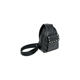 Black Hobo Backpack Biker Purse with Silver Studs and Zip up Strap