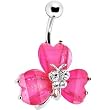 Pink Heart Glitter Flower Belly Ring