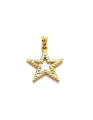 14k Solid Real Yellow Gold Star Charm Pendant Diamond Cut