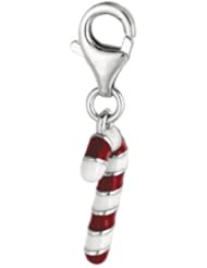 925 Sterling Silver Red & White Enamel Candy Cane Charm, For Chamilia, Pandora, Biagi, Personality, Reflections And More Charm Bracelets