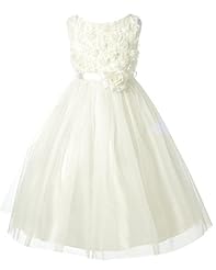 Girls Infant Tea Length Tulle Mesh Lace-Up Sleeveless Flower-Girl Dress  With a Sash 