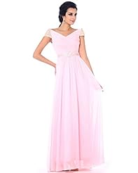 A-line V-neck Chiffon Floor Length Natural   Waistline Ruched Lace Beaded Prom Dress 
