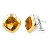 Sterling Silver 18K Gold Square w/Citrine Earrings