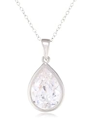 Sterling Silver Cubic Zirconia Pear Shape Pendant Necklace, 18"