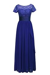 A-line Empire   Waistline Sheer  Backless Lace Jeweled Chiffon Floor Length Short Sleeves Evening Dress/Prom Dress/Wedding Party Dress  With Ruffles
