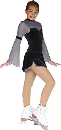 Chloe Noel Figure Skating 2 Layers Skirt Flare Long-Sleeve Velvet Dress DLV16 Black Child Medium