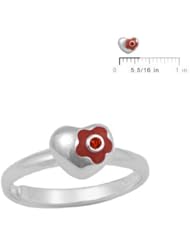 Silver January Birthstone Flower Heart Girls Ring Adjustable Size 3 To 7