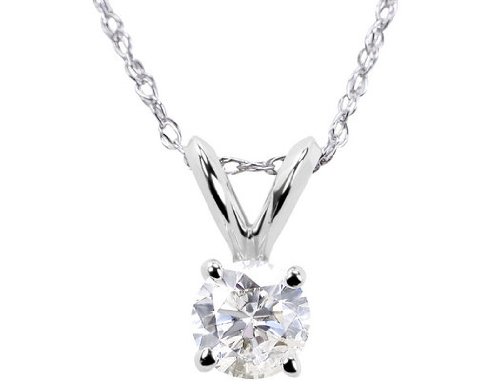 Diamond Solitaire Stud Pendant 1/4 ctw in 14K White Gold with Chain