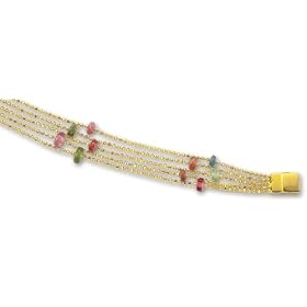 14k Yellow Multi Strand Tourmaline Bracelet - 7.25 Inch by