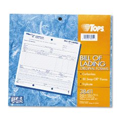 TOPS 38411 Snap-Off Bill Of Lading 12-Line Short Form, Carbonless Triplicate, 50 Sets/Pack