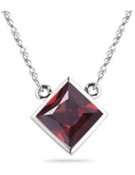 1.60 Cts of 6 mm AAA Princess Garnet Solitaire Pendant in 14K White Gold