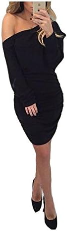 Liujos Women's Off Shoulder Bat Sleeve Club Party Ruched Bodycon Pencil Dress (M, Black)