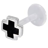 BLACK ENAMEL Maltese Cross 925 Sterling Silver Tragus Earring Stud or Labret Lip Ring