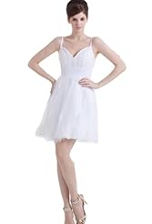 Short Spaghetti Strap Satin/Tulle Lace Evening Dress  With a Sash 