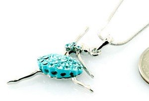 Gorgeous Large Dancing Girl Blue Crystal Skirt Charm Necklace