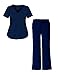 G Med Women's V Neck w. Knit Panels Scrub Top and Pant 2 Piece Fashion Sets