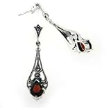 Sterling Silver Teardrop Red GARNET Marcasite Earrings