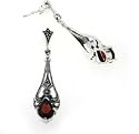 Sterling Silver Teardrop Red GARNET Marcasite Earrings