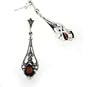Sterling Silver Teardrop Red GARNET Marcasite Earrings