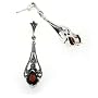 Sterling Silver Teardrop Red GARNET Marcasite Earrings