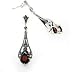 Sterling Silver Teardrop Red GARNET Marcasite Earrings