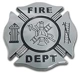 Fire Department Firefighter Maltese Cross Premium Black & Chrome Plated Metal Car Truck Motorcycle Emblem