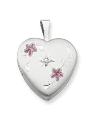 Genuine IceCarats Designer Jewelry Gift Sterling Silver & Diamond 16Mm Satin, Enameled, D/C Heart Locket