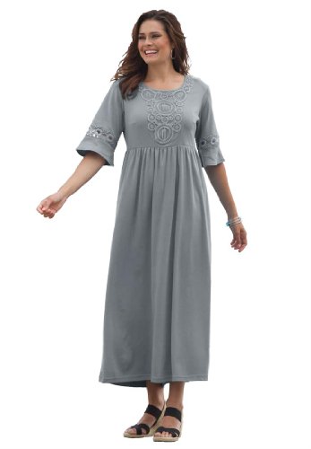 Woman Within Plus Size Petite Dress In Maxi Length With Crochet Trim ...